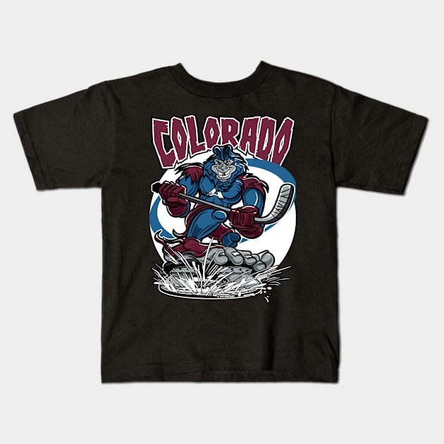 Colorado Bigfoot Hockey Player Kids T-Shirt by eShirtLabs